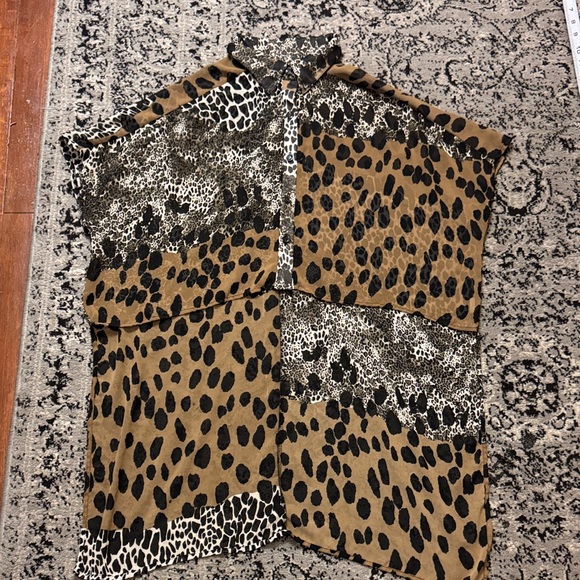 Goddess Tops - Goddess Wing mixed animal print Patterned Sheer Hi-Low Blouse